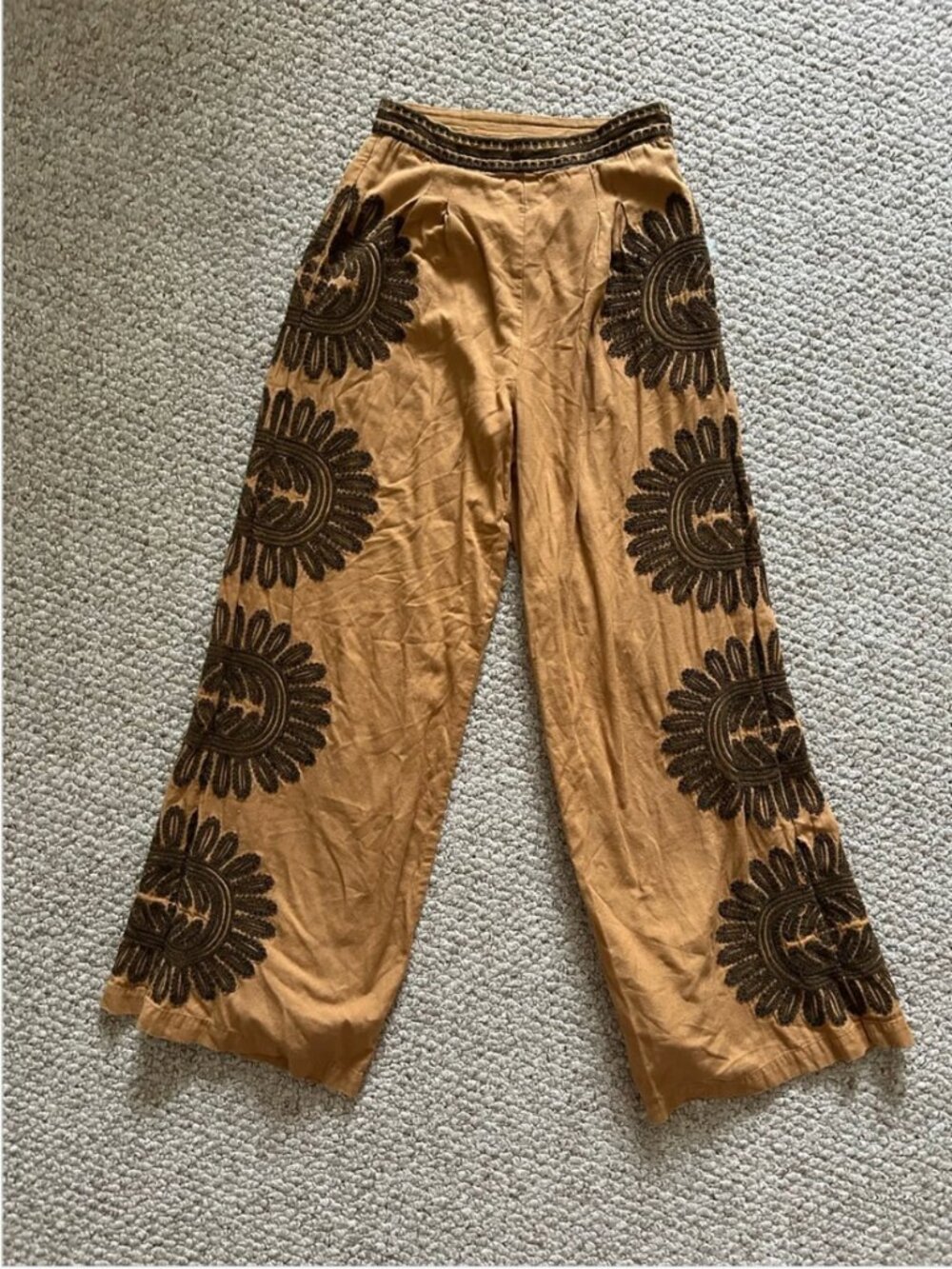 Anthropologie Ollari Embroidered Linen Cotton Wide-Leg Pants size XS - Picture 2 of 8